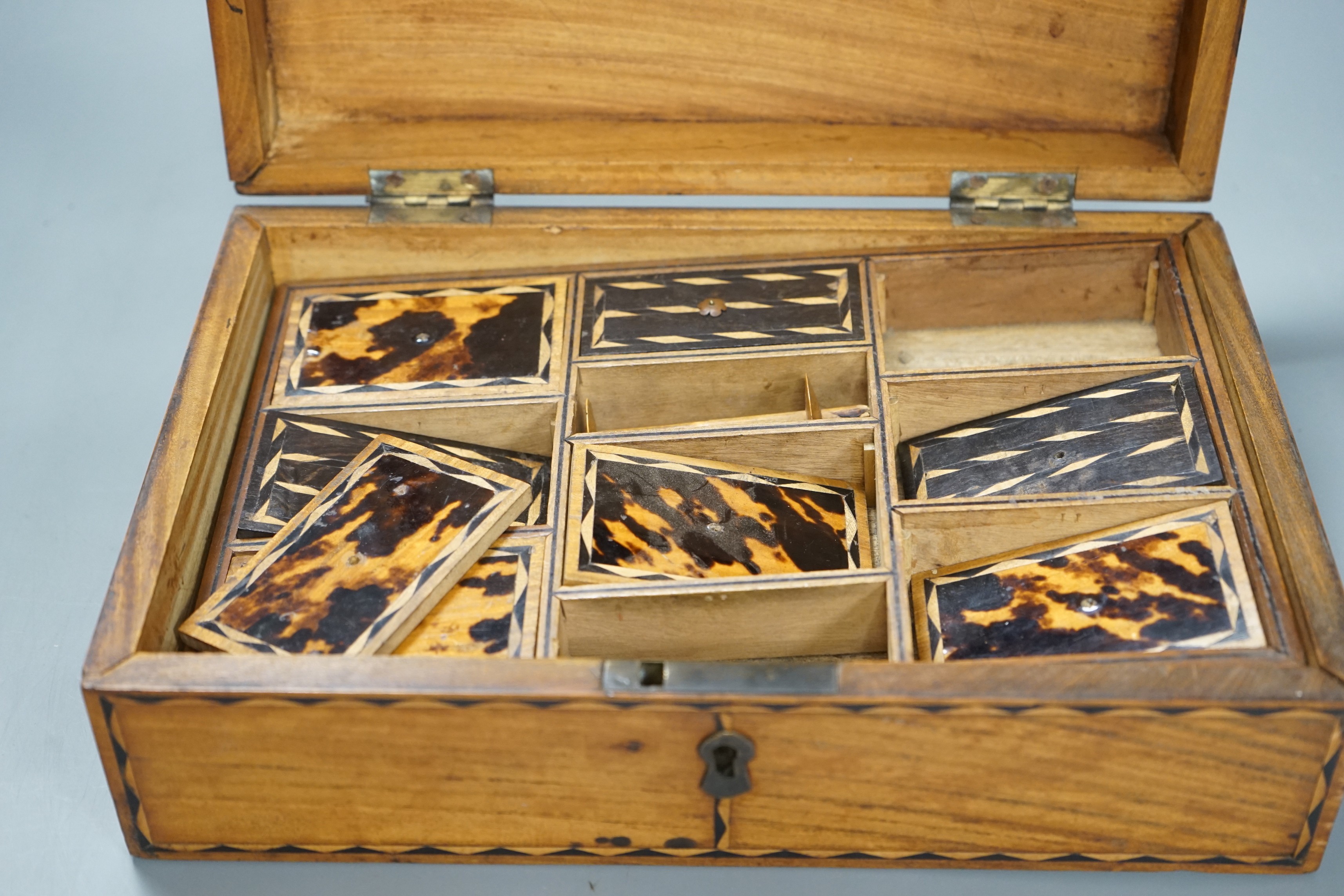 A 19th century inlaid satinwood work box, 29cm wide